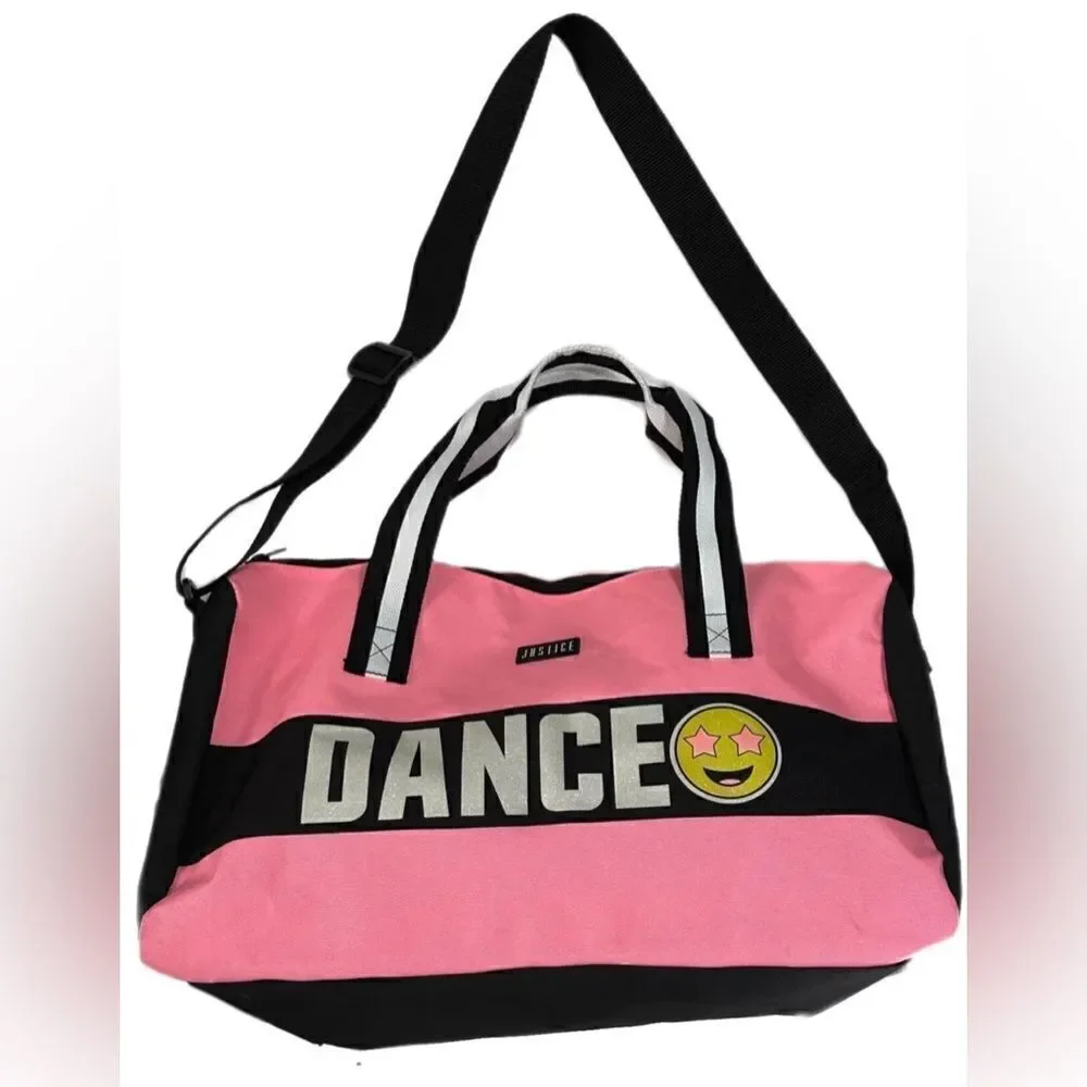 Justice DANCE Duffle Bag Dancer Performer Ballerina Pink Black. 17x8.5x8